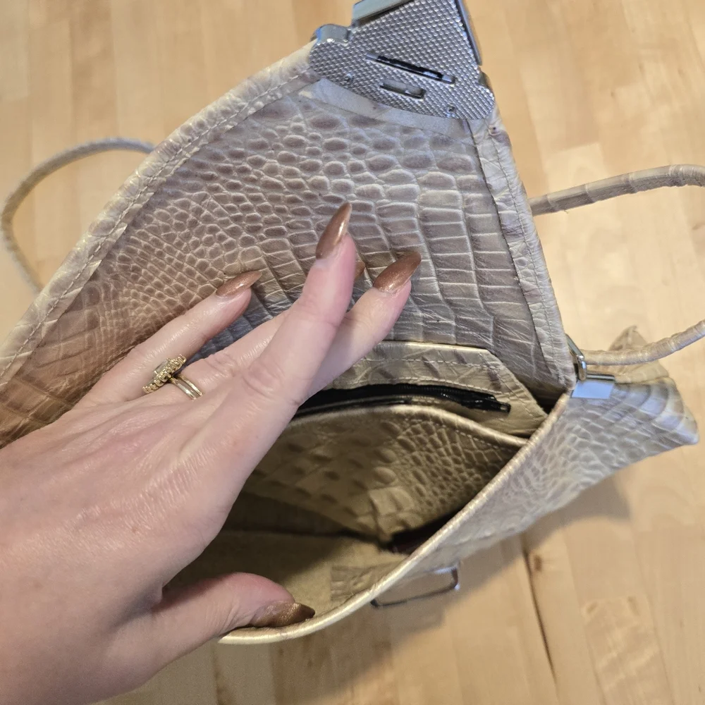 Crocodile Embossed Leather Angle Crossbody Purse